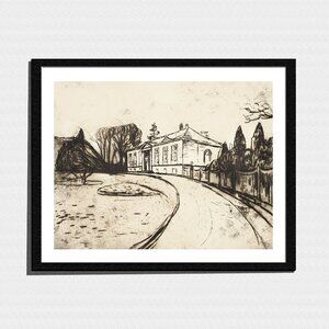 Art Print, Minimalist Neutral Gothic Dark Academia Landscape Sketch